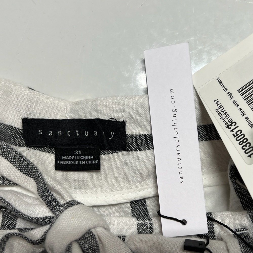 ❤️💜💙💛 Sanctuary White Navy Striped Linen Inland High Rise Paperbag Shorts NWT - Picture 8 of 10